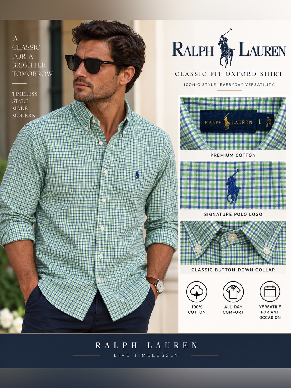 Ralph Lauren Men’s Green and Blue Plaid Button-Down Shirt